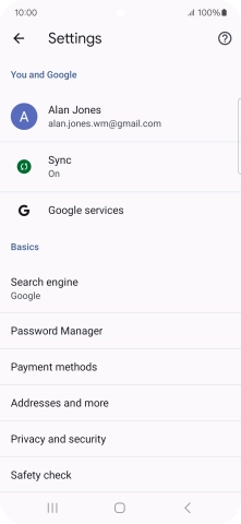 Press Privacy and security.