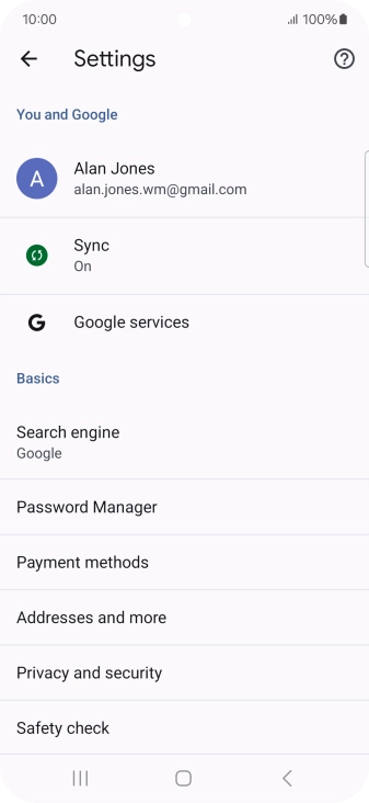 Press Privacy and security.