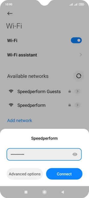 Key in the password for the Wi-Fi network and press Connect.
