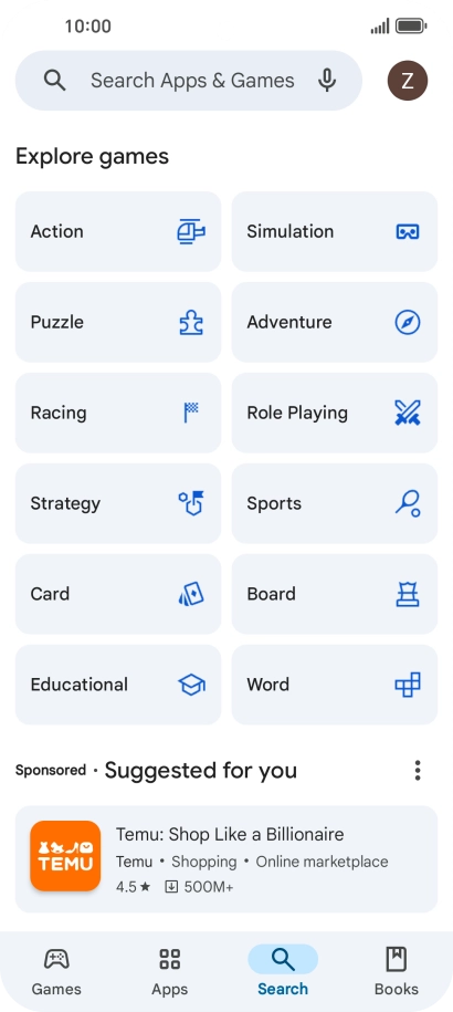 Press the search field.