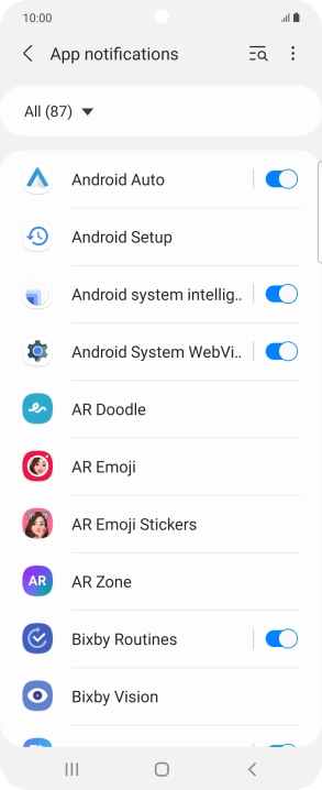 Press the indicators next to the required apps to turn the function on or off.