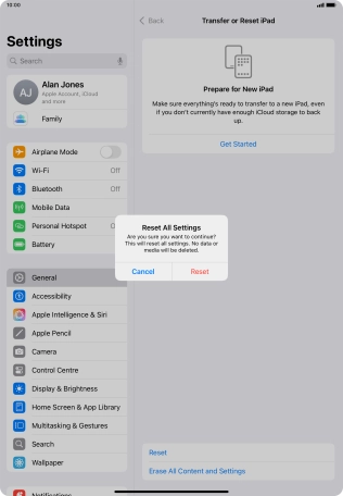 Press Reset. Wait a moment while the factory default settings are restored. Follow the instructions on the screen to set up your tablet and prepare it for use. Press Reset. Wait a moment while the factory default settings are restored. Follow the instructions on the screen to set up your tablet and prepare it for use.
