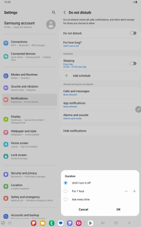 Press the required setting.
