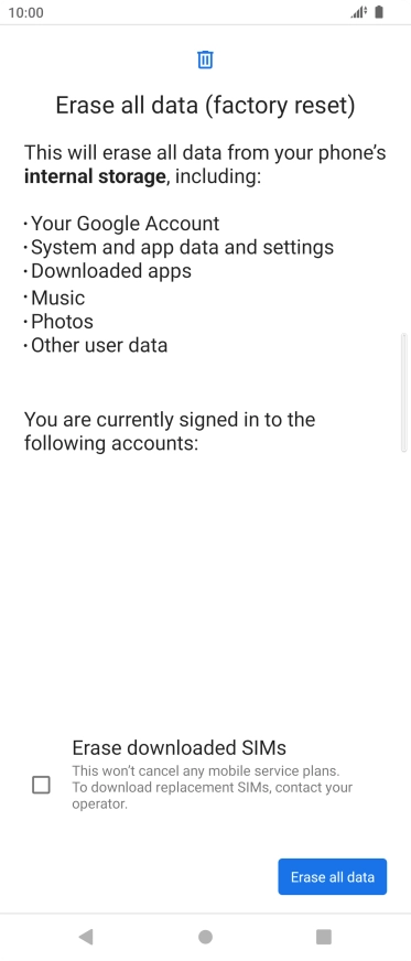 Press Erase all data.