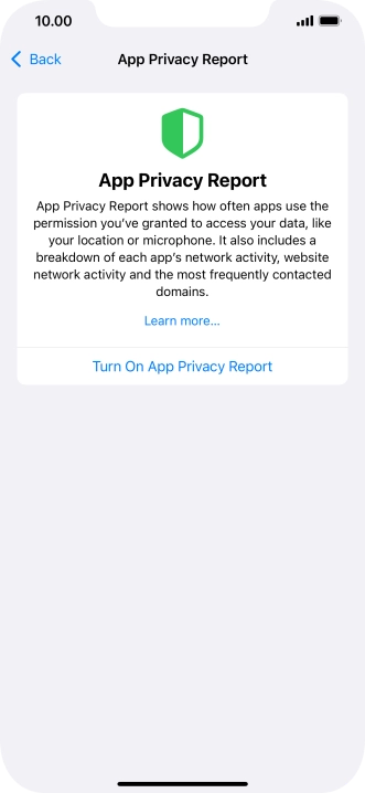 Press Turn On App Privacy Report to turn on the function.