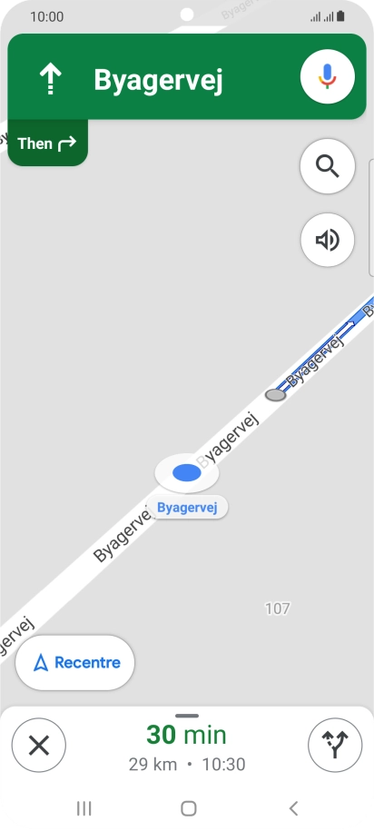 The travel information at the bottom of the screen shows your estimated time of arrival and distance to destination.