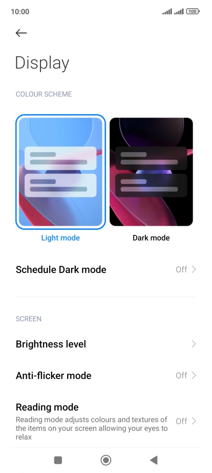 Press Brightness level.