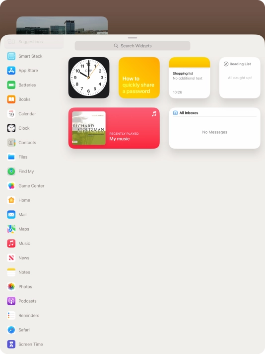 Press the required widget.