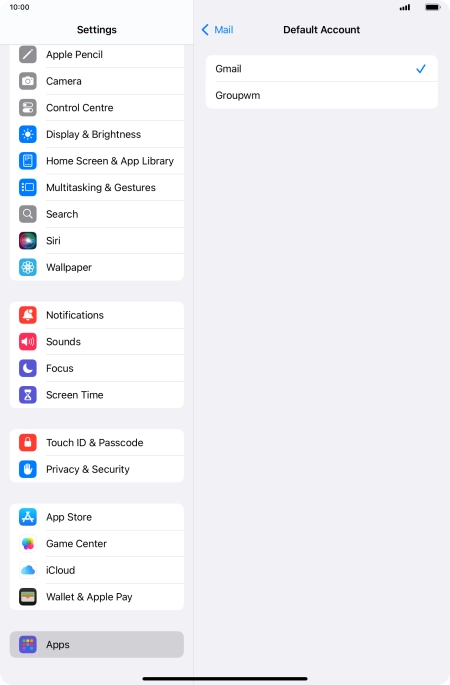 Press the required email account to select the email account as your default account.