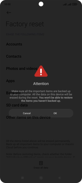 Press OK. Wait a moment while the factory default settings are restored. Follow the instructions on the screen to set up your phone and prepare it for use.