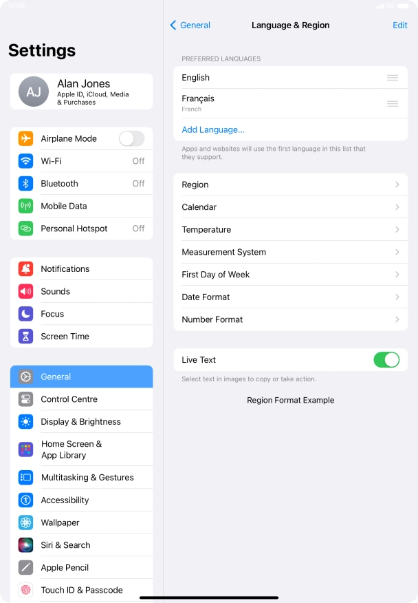 To subsequently select another language as the default language, press the move icon next to the required language and drag it to the top of the list.