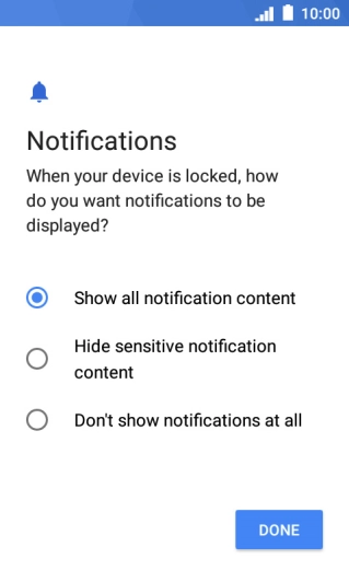 Press the required setting.