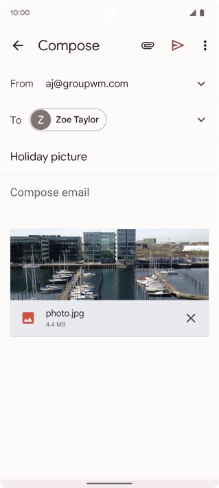 Press the text input field and write the text for your email message.