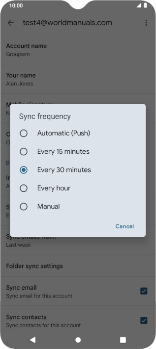 Press the required setting.