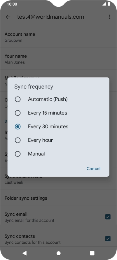 Press the required setting.