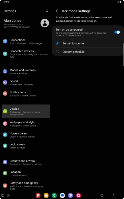 Press the required setting.