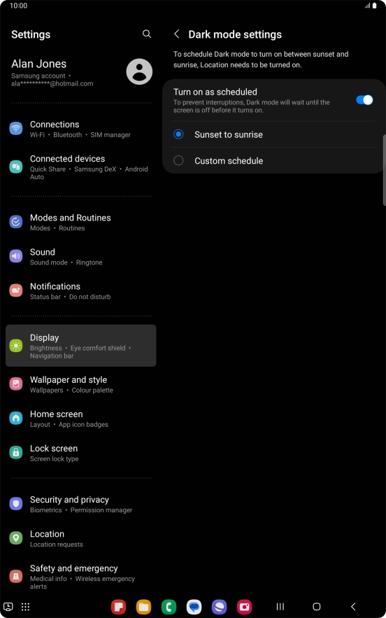Press the required setting.