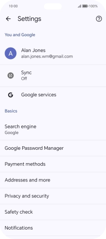Press Privacy and security.