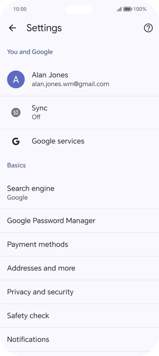 Press Privacy and security.