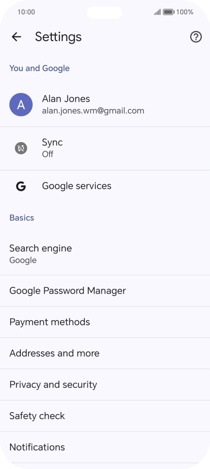 Press Privacy and security.