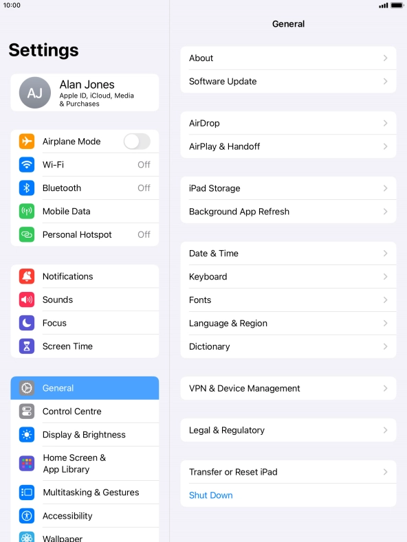 Press Transfer or Reset iPad.