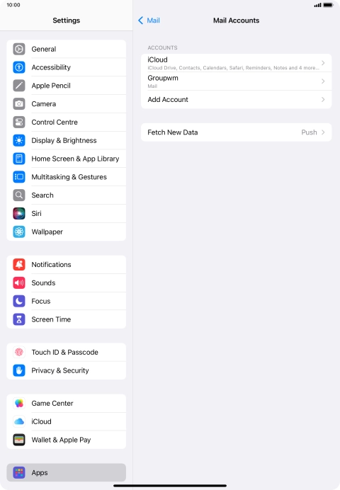 Press the name of the email account you've just set up. Press the name of the email account you've just set up.