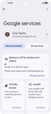 Press Manage backup.