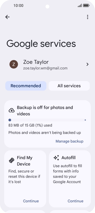 Press Manage backup.
