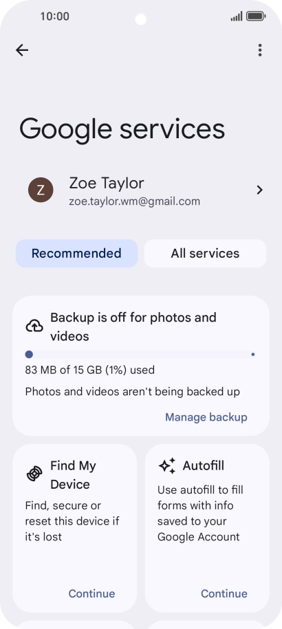 Press Manage backup.