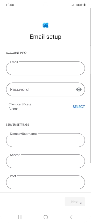 Press Password and key in the password for your email account.