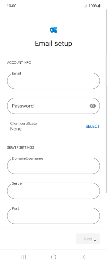 Press Password and key in the password for your email account.