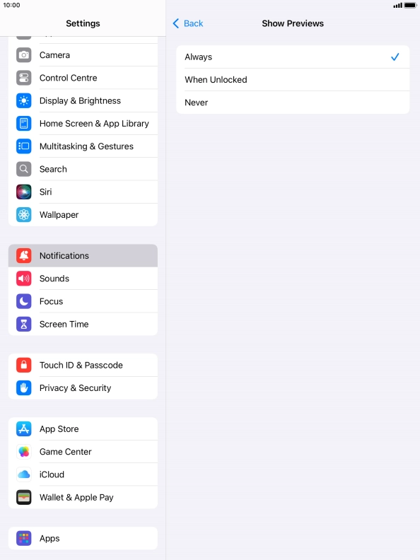 To select notification preview on the lock screen, press Always. To select notification preview on the lock screen, press Always.