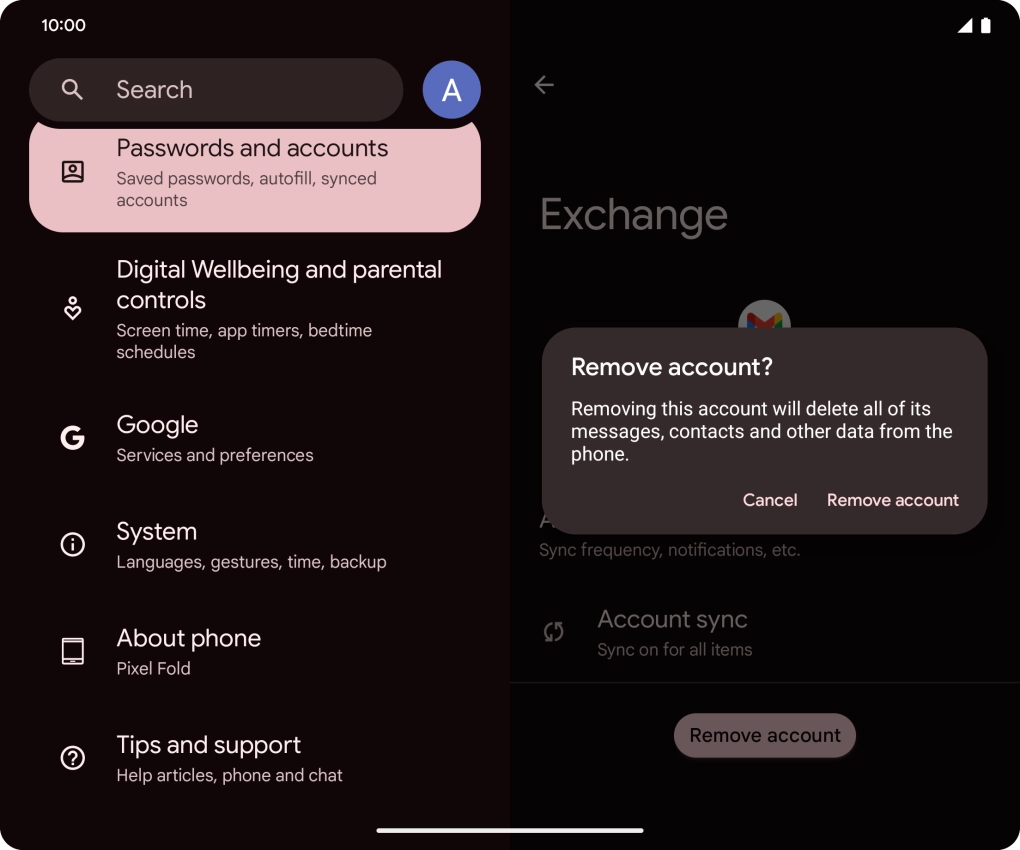 Press Remove account.