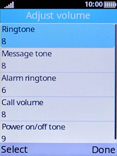Select the required setting. Select the required setting.
