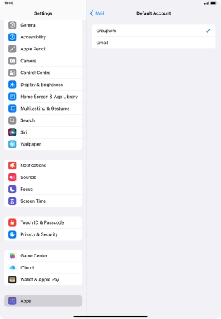 Press the required email account to select the email account as your default account. Press the required email account to select the email account as your default account.