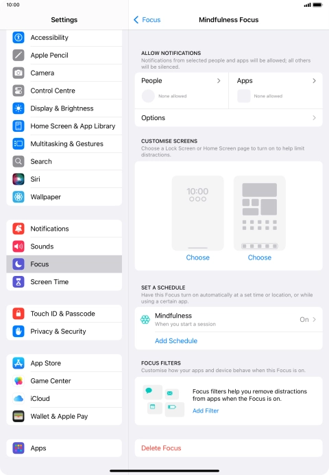 Press People and follow the instructions on the screen to select which contacts you would like to receive calls and notifications from when the selected focus mode is active.