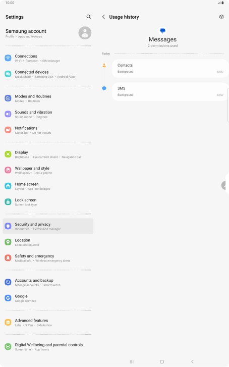 The app activity for the selected app is displayed.
