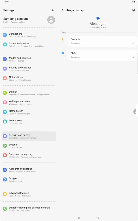 The app activity for the selected app is displayed.