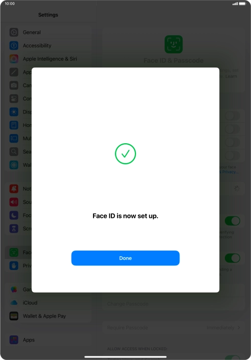 Press Done. If you haven't previously selected a lock code, key in a code of your own choice twice.