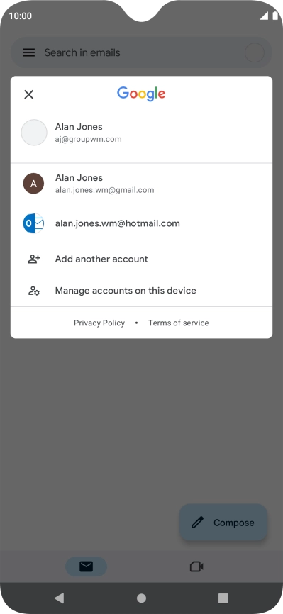 Press the required email account.