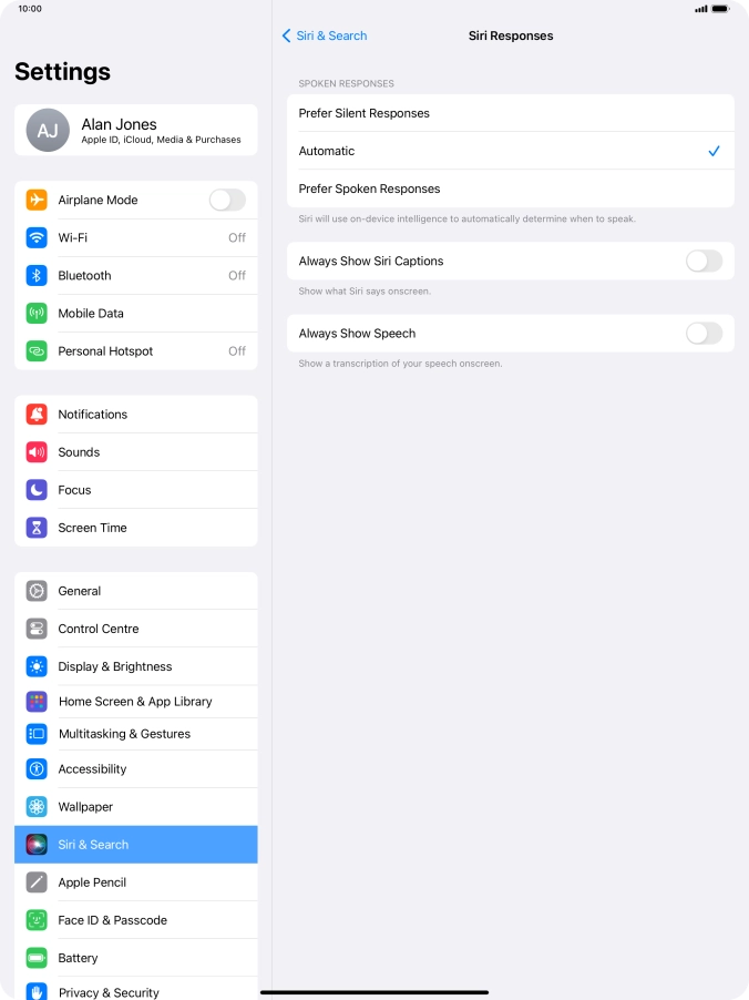 Press the required setting. Press the required setting.