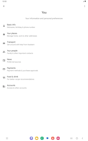 Press Basic info and follow the instructions on the screen to select tablet owner settings.