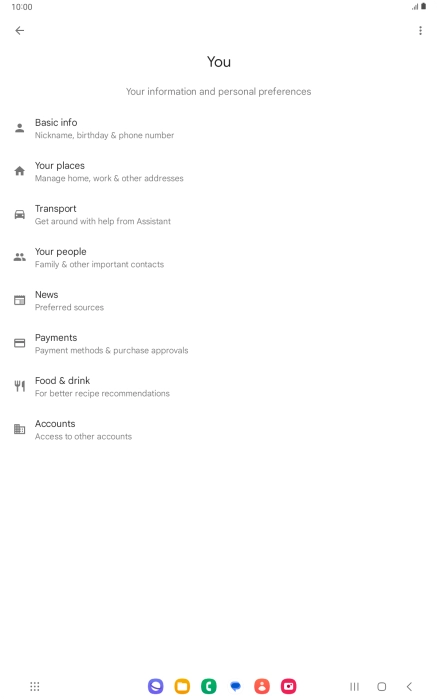 Press Basic info and follow the instructions on the screen to select tablet owner settings.