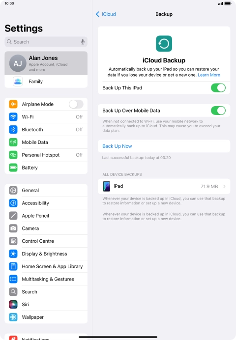 Press Back Up Now and wait while the tablet memory is backed up. Press Back Up Now and wait while the tablet memory is backed up.