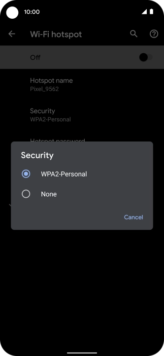 Press WPA2-Personal to password protect your Wi-Fi hotspot.