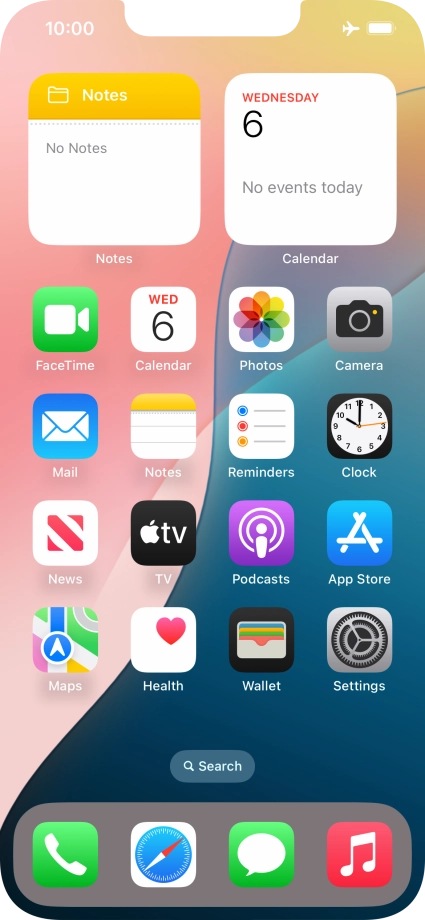 The flight mode icon shows that flight mode is turned on.