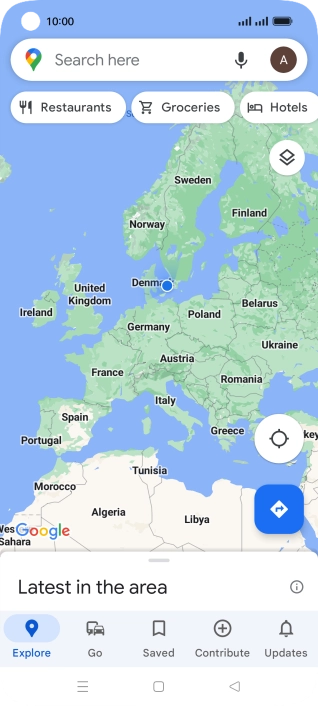 Press the search field and key in the required destination.