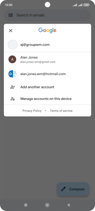 Press the required email account.