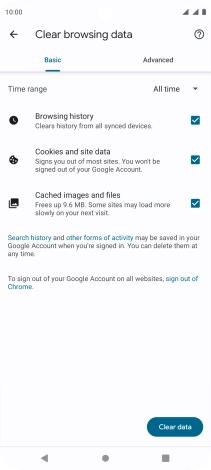 Press Clear data. Press Clear data.
