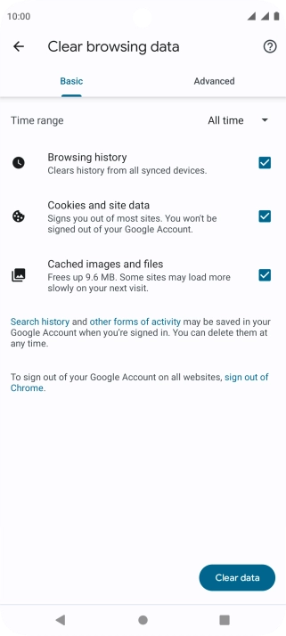 Press Clear data. Press Clear data.